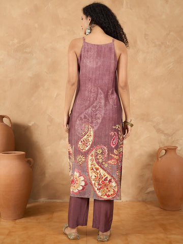 Varanga Women Spaghetti Strap Straight Floral Kurta With Trousers